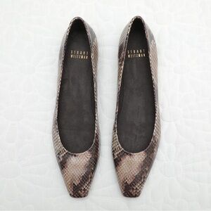 Stuart Weitzman Brown Snake-Print Square-Toe Ballet Flats